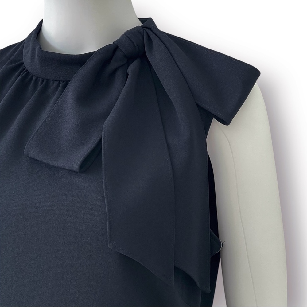 ANNE KLEIN Tie-Neck Accent Sheath Midi Dress Sleeveless Dark Navy Blue Back Zip - Picture 5 of 10